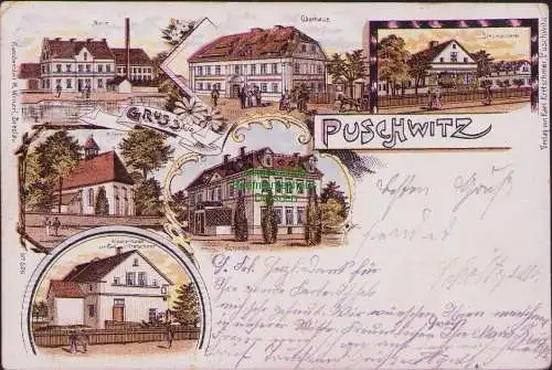 161562 AK Litho Puschwitz bei Breslau Bogdaszowice 1907 Mühle Stellmacherei