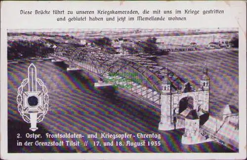 161443 Ansichtskarte Tilsit 1935 Brücke Memelland Frontsoldaten- und Kriegsopfer - Ehrentag