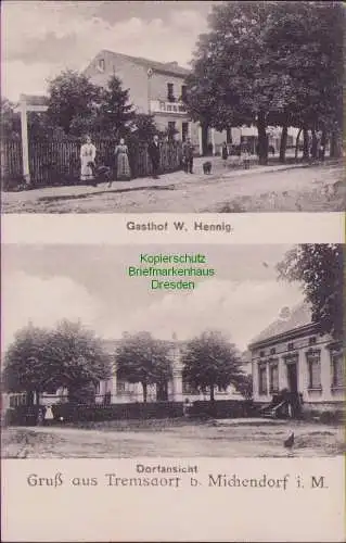 161545 Ansichtskarte Tremsdorf b. Michendorf i. M. 1917 Gasthof W. Hennig Dorfansicht