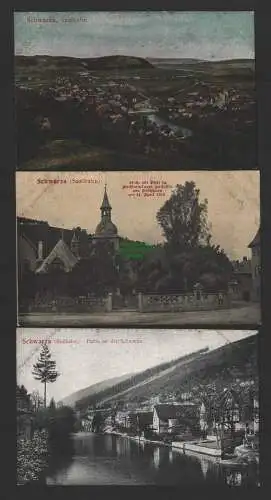 154324 3 Ansichtskarte Schwarza Saalbahn Kirche An der Schwarza 1911