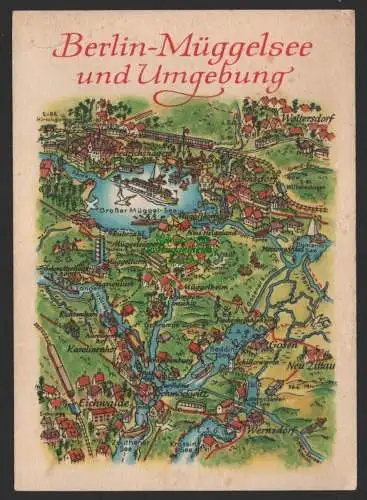 154179 AK Landkarten Postkarte Berlin Müggelsee und Umgebung Zeichnung A. Hoppe