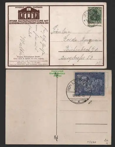 154110 2 AK Leipzig Baufach Ausstellung 1913 Karte 12 Johannapark Messe SST 1947