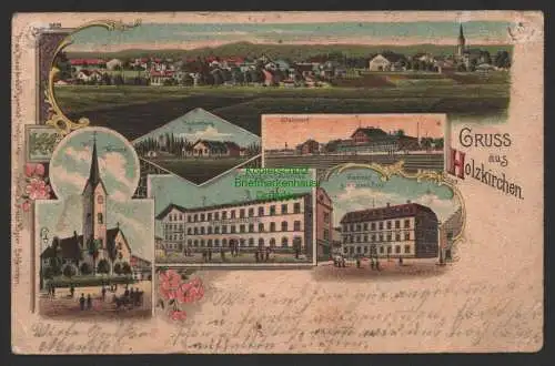 154225 AK Holzkirchen 1903 Bahnhof Gasthof zur neuen Post Hauslbräu Kirche