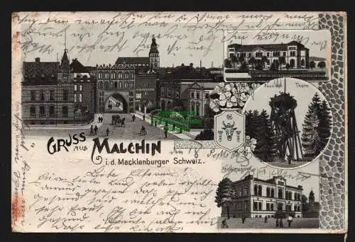 147871 Ansichtskarte Malchin in der Mecklenburger Schweiz Litho Bahnhof Turm Gymnasium 1902