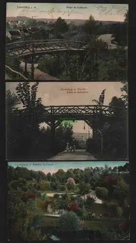 148066 3 Ansichtskarte Gorzow Wielkopolski Landsberg an der Warthe Quilizpark Brücke 1907