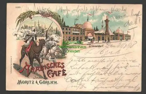 140854 Ansichtskarte Düsseldorf Arabisches Cafe Moritz & Görlich 1898 Pferd Reiter Kamel