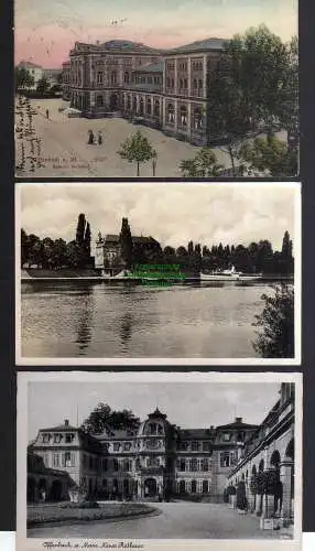 132343 3 Ansichtskarte Offenbach Main Bebraer Bahnhof 1911 Fotokarte Schloss Neues Rathaus