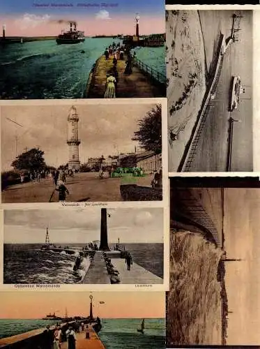 131485 6 Ansichtskarte Ostseebad Warnemünde Einlaufendes Fährschiff 1925 Leichtturm Mole