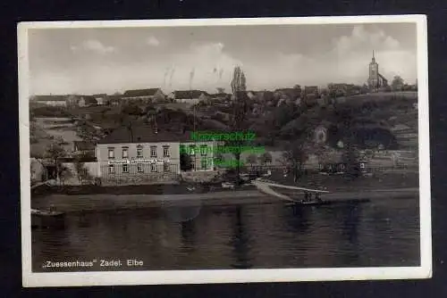 126266 Ansichtskarte Zuessenhaus Zadel Elbe 1938 Fotokarte Landpoststempel über Meißen