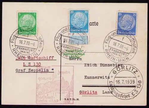 B18958 Postkarte DR Deutsches Reich WHW 684 686 1939 Frankfurt M. Landungsfahrt