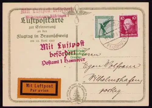 B18952 Postkarte DR Deutsches Reich 1927 Braunschweig Flughafen Wilhelmshaven