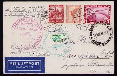 B18951 Postkarte DR Deutsches Reich 455 1932 Anschlussflug zu 2. Südamerikafahrt