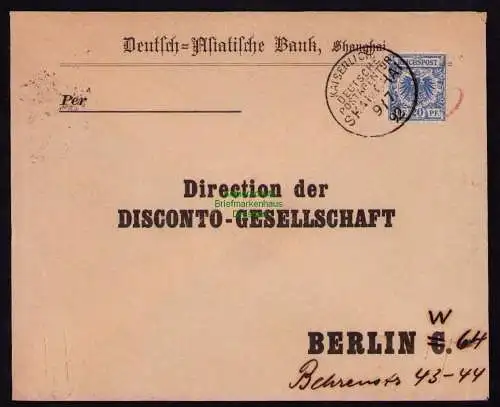 B18969 Brief DP China 1892 Vorläufer DR 48 KDPA Deutsch Asiatische Bank Shanghai