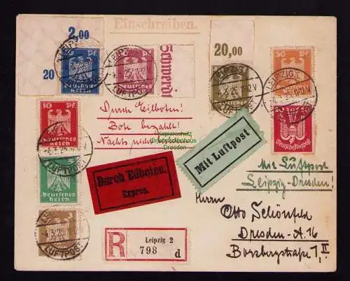 B18943 Brief DR Deutsches Reich 355 - 361 1925 Eilboten Luftpost Leipzig Dresden