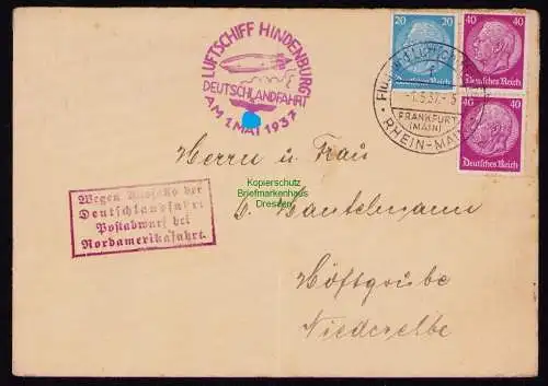 B18954 Brief Deutsches Reich 1937 Deutschlandfahrt Postabwurf Nordamerikafahrt