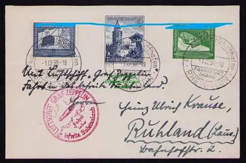 B18955 Brief DR Deutsches Reich 669 670 1938 Luftschiff Graf Zeppelin Ruhland