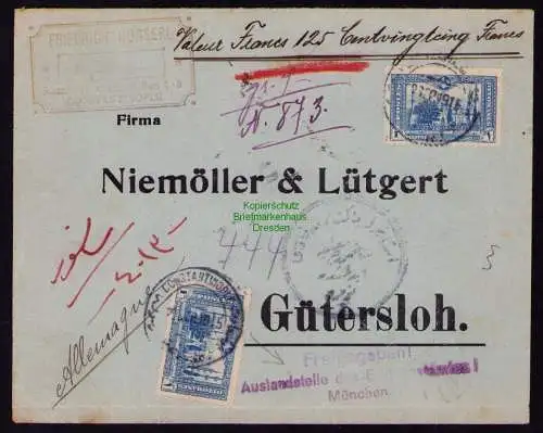 B18971 Brief DP in der Türkei 1915 Wertbrief nach Gütersloh Zensur ÜBERPRÜFT