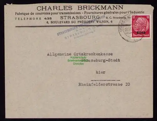 B18965 Brief Elsaß 1940 Bedarf Charles Brickmann Treibriemenfabrik