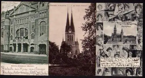 45984 3 AK Chemnitz Markt Frauen 1904 Markuskirche Körner Denkmal 1916 Theater