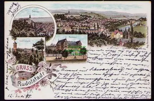 172497 AK  Rudolstadt 1898 Litho Schloss Rudolsbad Marienturm