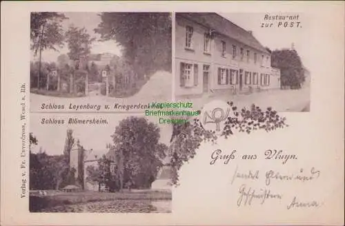 161122 AK Vluyn um 1900 Schloss Leyenburg Kriegerdenkmal Blömersheim  Restaurant