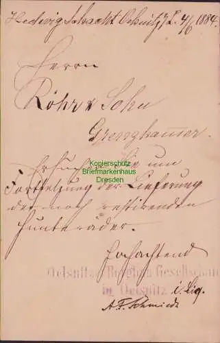 161160 Postkarte DR 1884 Oelsnitz bei Lichtenstein Bergbau Gesellschaft