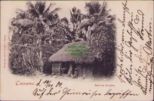 161065 AK Colombo Ceylon MSP 24 1900 Natives Houses SMS nach Mickten bei Dresden