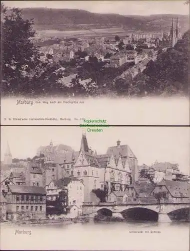 160972 2 AK Marburg Weg nach der Kirchspitze aus Universität mit Schloss um 1900