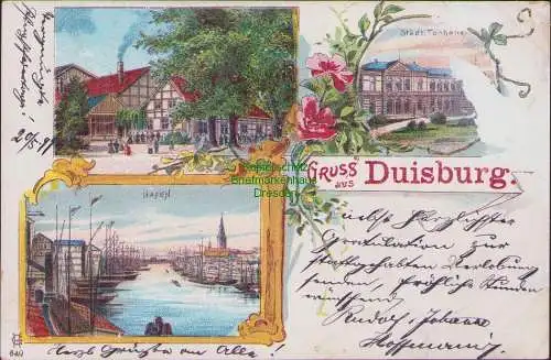 160901 AK Duisburg Litho 1899 Hafen Tonhalle Gasthof