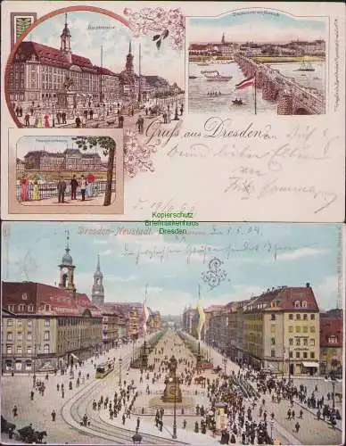 160924 2 AK Litho Dresden 1899 1904 Finanzministerium Totalansicht der Neustadt