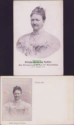 160843 2 Ansichtskarte Königin Carola von Sachsen Zur Erinnerung an den 70. Geburtstag 1903