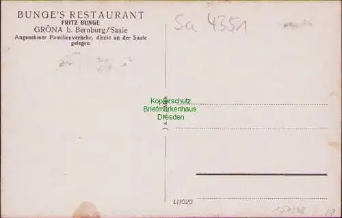 157348 AK Gröna bei Bernburg Saale um 1930 Restaurant Fritz Bunge