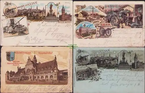 152457 4 AK Litho Essen 1900 Krupps Industriegebäude Mech. Werkstatt Geschütz