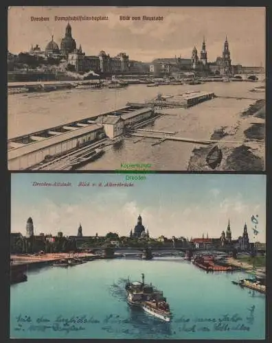 151918 2 AK Dresden Dampfschifflandeplatz Blick von Neustadt 1910 Städt. Freibad