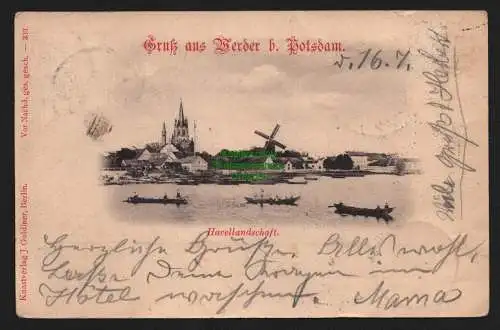 150954 AK Werder bei Potsdam 1898 Havellandschaft Kirche Windmühle