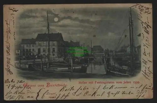 150710 AK Buxtehude 1898 Hafen mit Festungsturm vom Jahre 1559 Mondscheinkarte