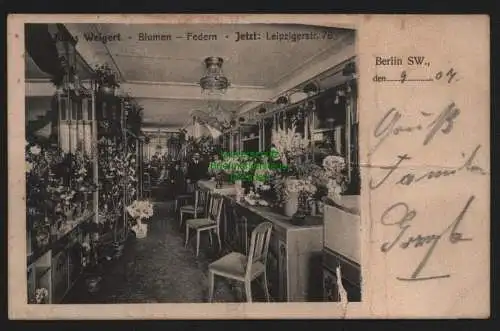 150802 AK Berlin SW 1907 Leipzigerstr. 78 Julius Weigert Blumen Federn Geschäft