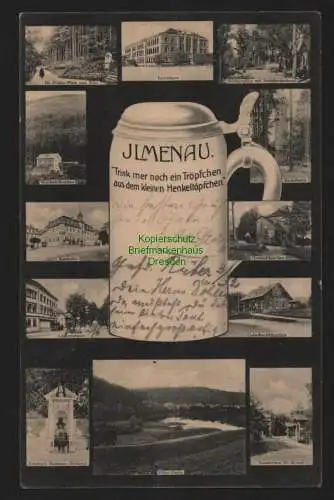 151009 AK Ilmenau 1911 Bierkrug Technikum Ratskeller Lindenstrasse Kickelhahn