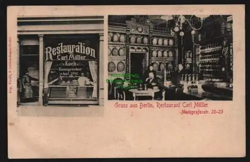 148687 Ansichtskarte Berlin Restaurant Carl Müller Markgrafenstraße 20-23 um 1905