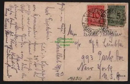 148958 AK Gasthof Lindenthal bei Leipzig 1924 nach New York