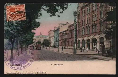 148830 Ansichtskarte Kattowitz Katowice u. Fryderyka um 1905, 1922 als Souvenir gestempelt