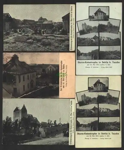 149044 5 Ansichtskarte Sehlis bei Taucha Sturm Katastrophe 1912 Ruinen