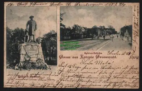 147881 AK Berlin Kolonie Grunewald 1902 Bismarck Denkmal Sphinx Brücke