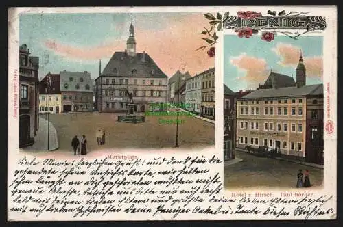 147996 AK Penig 1903 Marktplatz Hotel z. Hirsch Marktplatz Rathaus