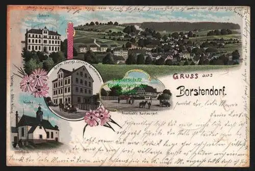 147979 AK Borstendorf Grünhainichen Litho 1900 Kirche Kolonialwaren Restaurant