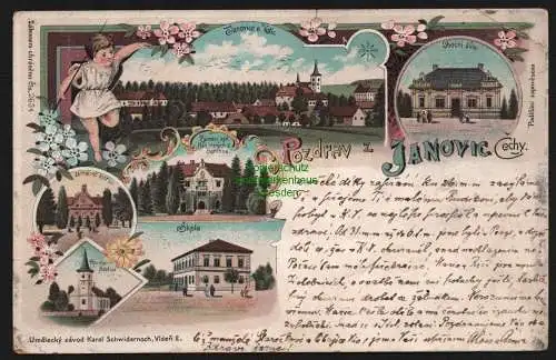 147848 AK Janowice Cechy u votic Kirche Schule Schloss 1900