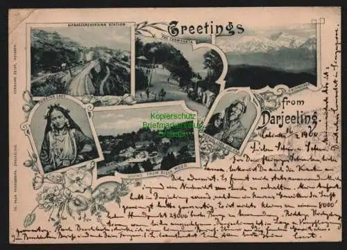 147782 Ansichtskarte Darjeeling Indien India 1900 Bahnhof Tibetische Frau The Chowrasta