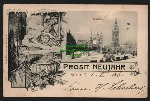 145233 AK Halle Saale 1905 Prosit Neujahr 1906 Verlag Hans Luckow