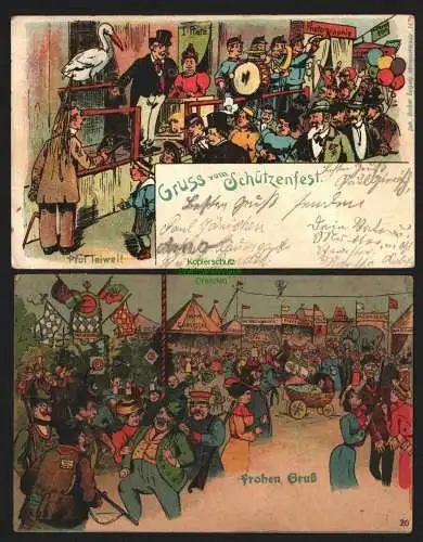 144057 2 Ansichtskarte Gruss vom Schützenfest 1905 Wilsdruff Rummel Bahnpost Nossen -