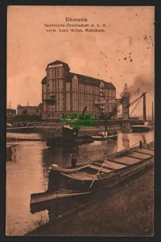 144106 Ansichtskarte Rhenania Mannheim Lagerhaus Spedition im Hafen Feldpost 1918